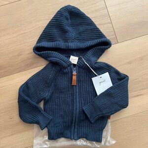 NWT Goumi Kids Winter Storm Baby Knit Hoodie SZ 0-3mo Blue Organic Cotton Zip Up